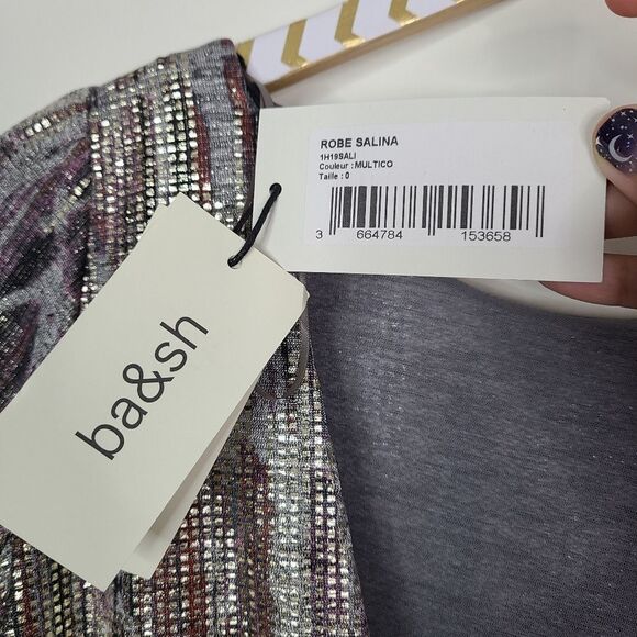 BA&SH Dress Womens 4 Silver Gray Salina Lady Metallic Open Back Party Dress NWT - Picture 14 of 14